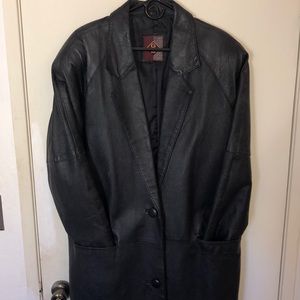 Full length Black Leather Trench Coat fully lined